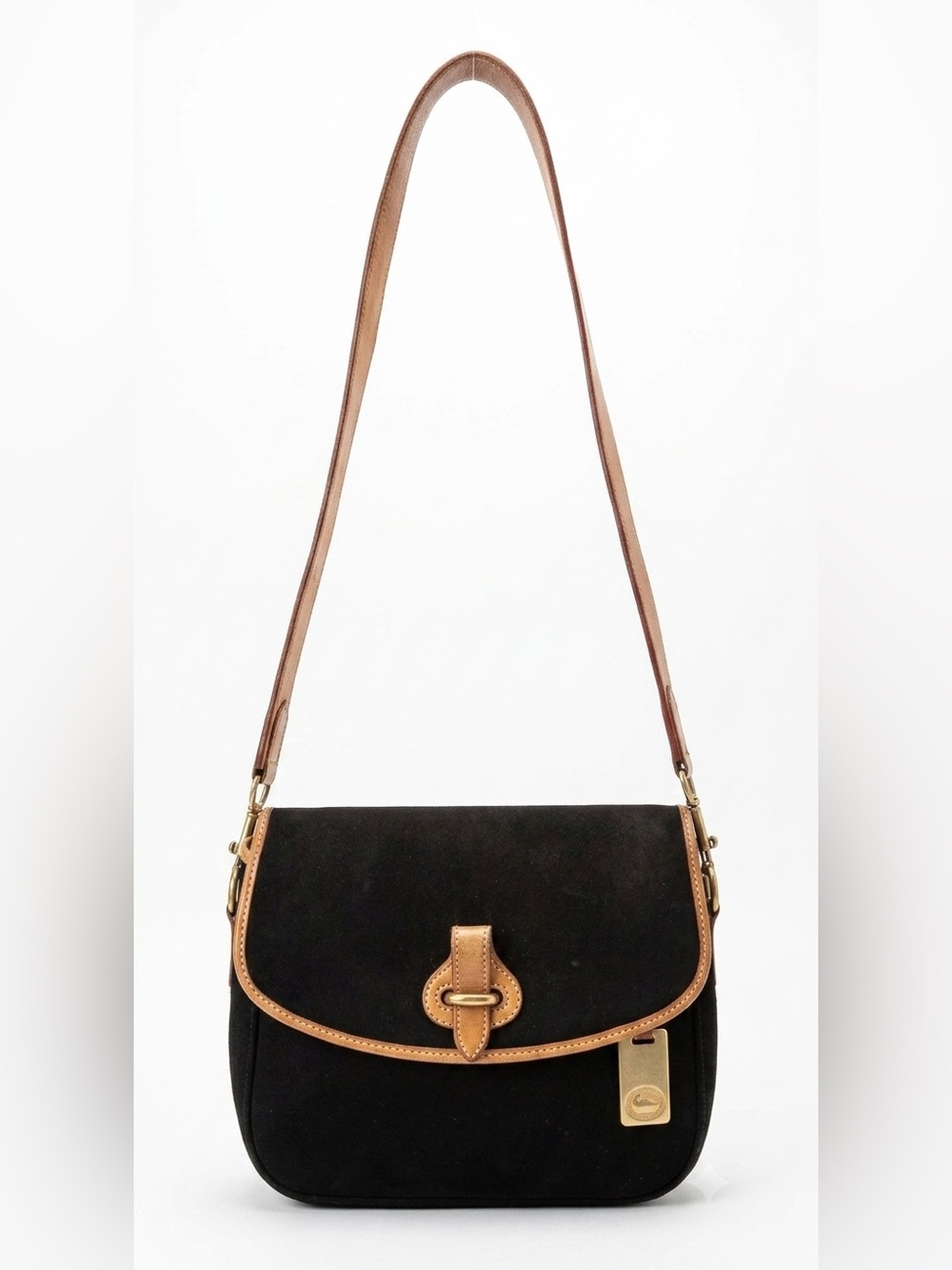 Vintage Dooney & Bourke Black Bag with Tan Leather Trim